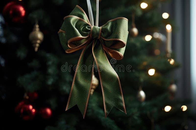 Una única cinta colgando de un árbol de navidad completo ilustración del vector