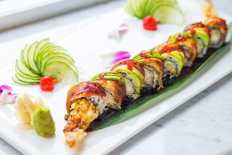 Unagi Grilled Eel Japanese Sushi With Avocado royalty free stock photo Unagi Grilled Eel Japanese Sushi With Avocado royalty free stock photo