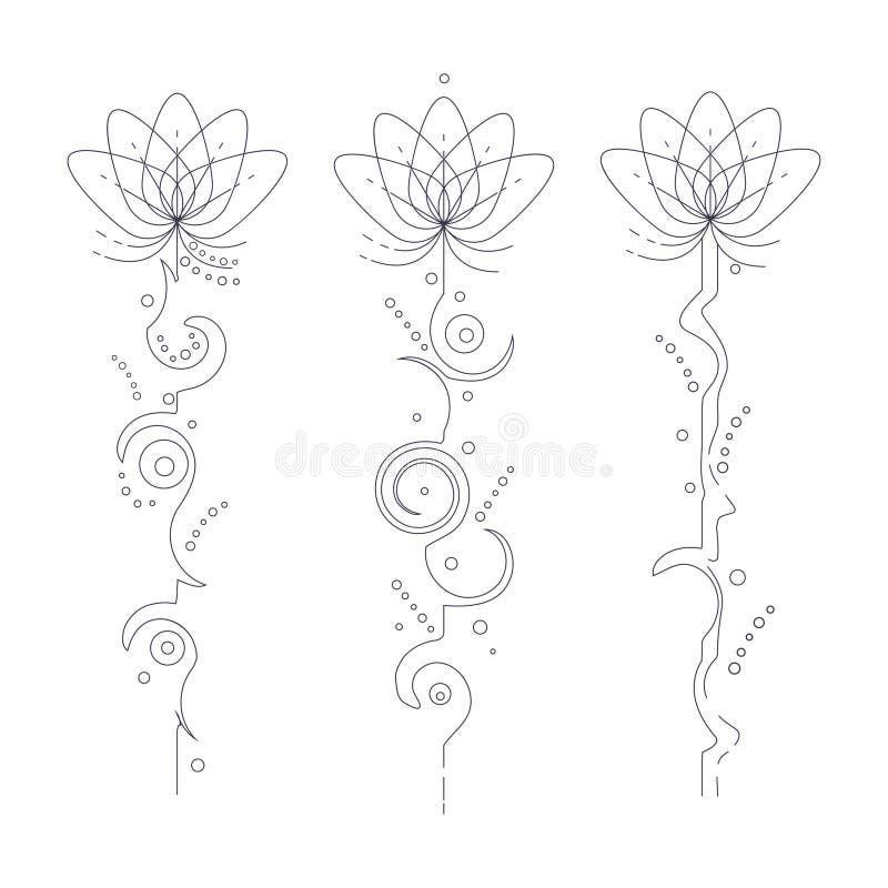 Buy Fine Line Unalome Lotus Temporary Tattoo set of 3 Online in India - Etsy