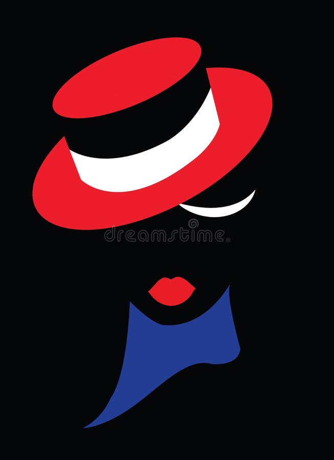 Minimalism approach of a cabaret woman with red hat and red lips. Minimalism approach of a cabaret woman with red hat and red lips