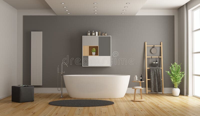 Unbedeutendes weißes und graues Badezimmer lizenzfreie abbildung