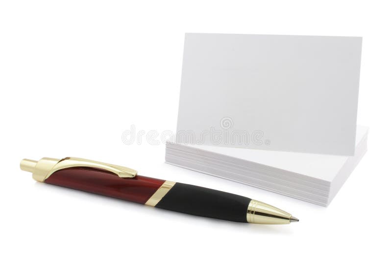 Blank visit or business card with pen isolated on white. Blank visit or business card with pen isolated on white