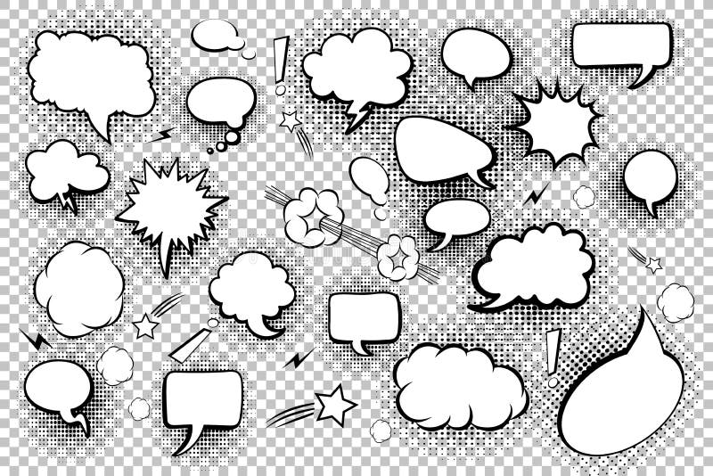 Blank speech bubbles. Set of comic speech bubbles and elements with halftone shadows. Vector illustration. Blank speech bubbles. Set of comic speech bubbles and elements with halftone shadows. Vector illustration