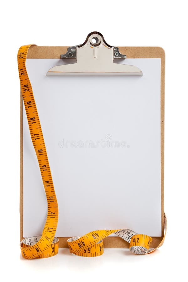 Unbelegtes Klemmbrett mit messendem Band lizenzfreies stockfoto