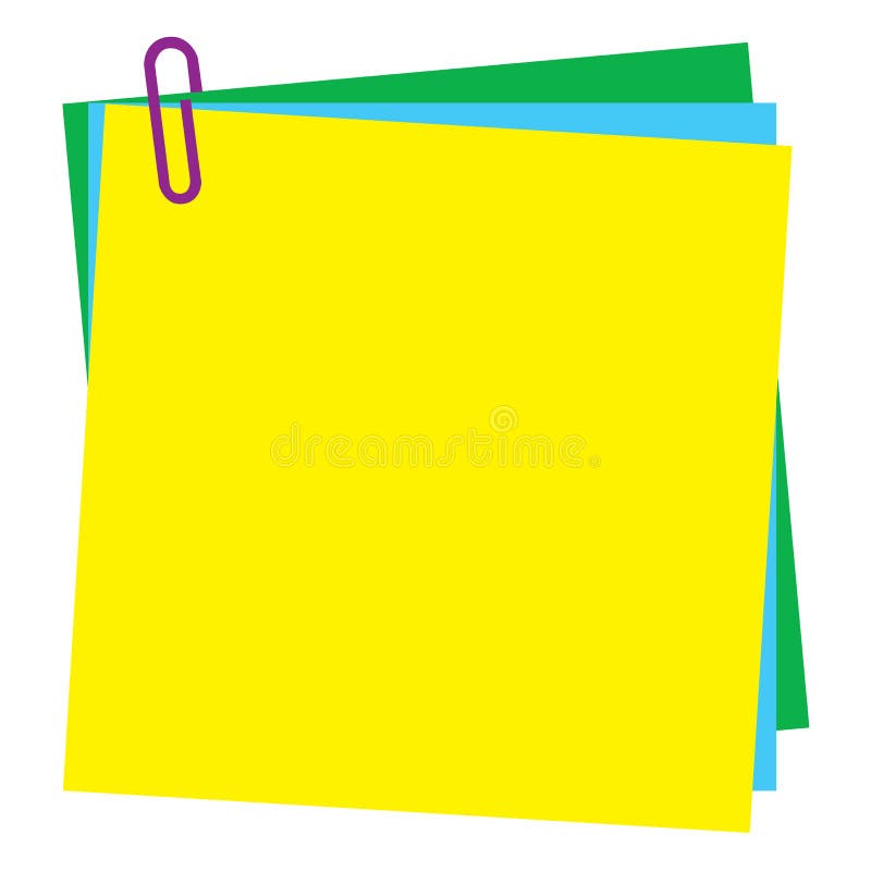 Unbelegtes Post-Itanmerkungspapier mit Papierklammer stock abbildung