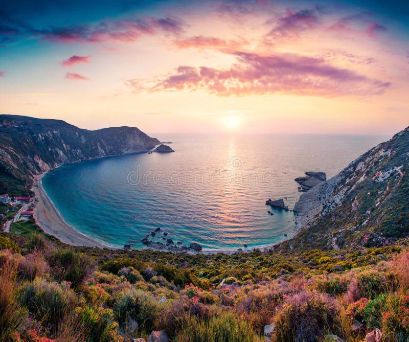 Unbelievable Spring View Of Petani Beach Great Sunset On Cephalonia