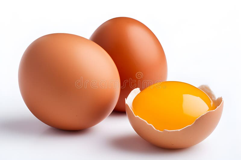 Unbroken, Broken, and Yolks Visible. Created with Generative AI Stock