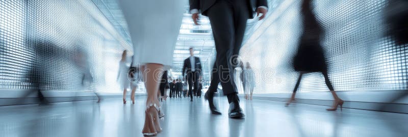 An unclear image of a group walking down a hallway royalty free stock photography