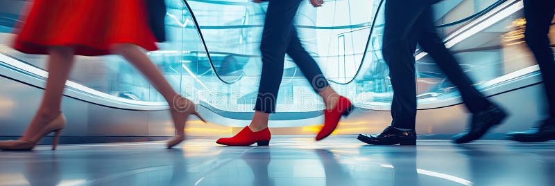 An unclear image of a group walking down a hallway royalty free stock photography