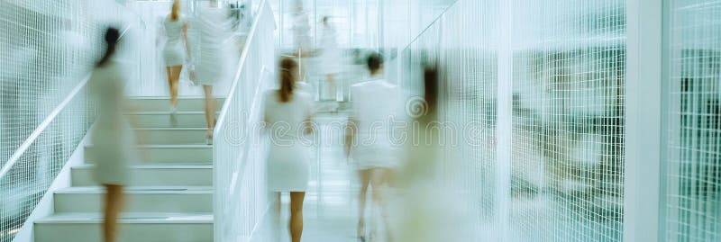 An unclear image of a group walking down a hallway royalty free stock images