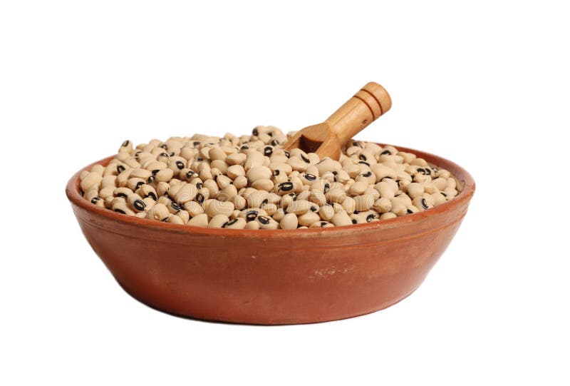 Uncooked Black Eyed Peas in Bowl on White Background Stock Image