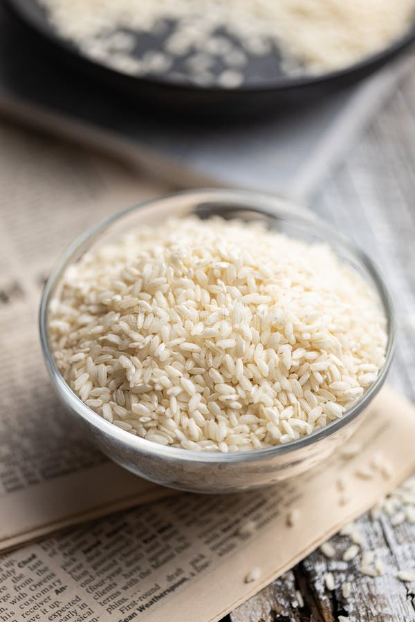 Uncooked Carnaroli Risotto Rice in Glass Bowl Stock Photo Image of