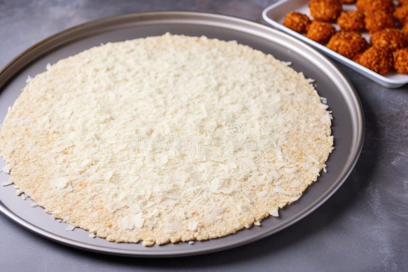 Crustă de pizza cu conopidă nepreparată, pe foi de coacere royalty free stock image