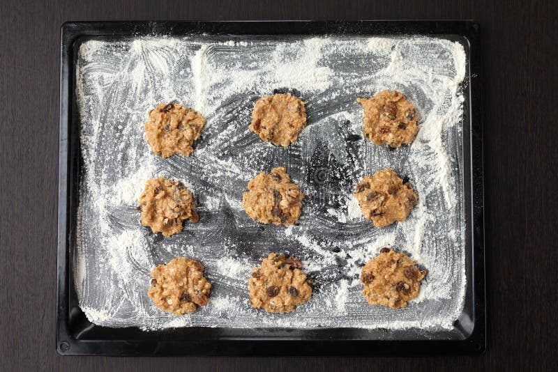 Uncooked Cookies on Baking Tray Stock Photo Image of oatmeals, sweets