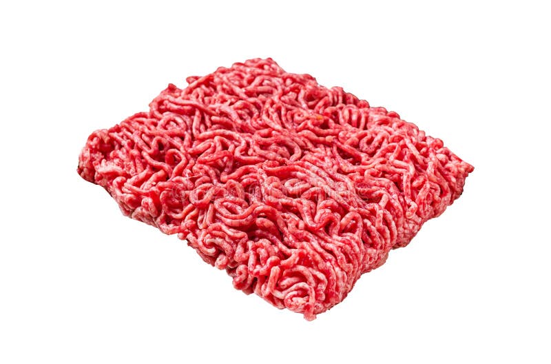 Uncooked Mince from Marbled Beef Meat, Raw Ground Meat. Isolated, White