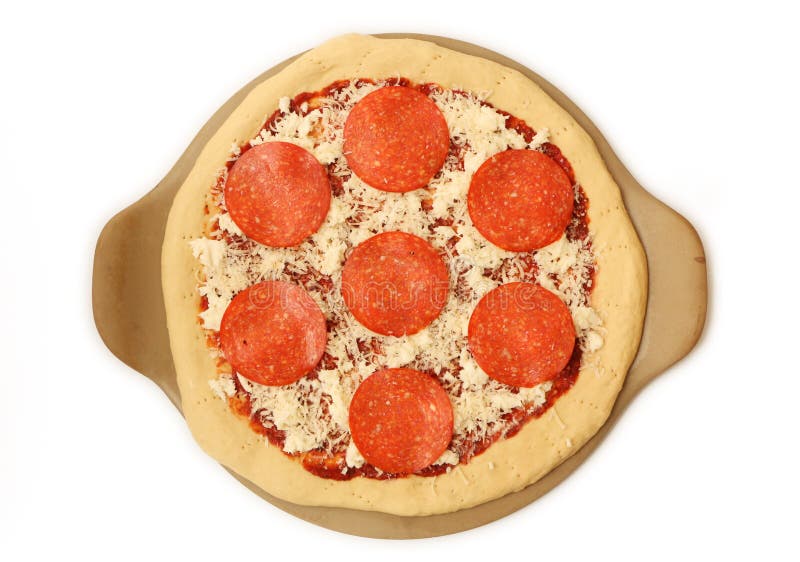 Uncooked pepperoni pizza stock photo. Image of toppings 3492968