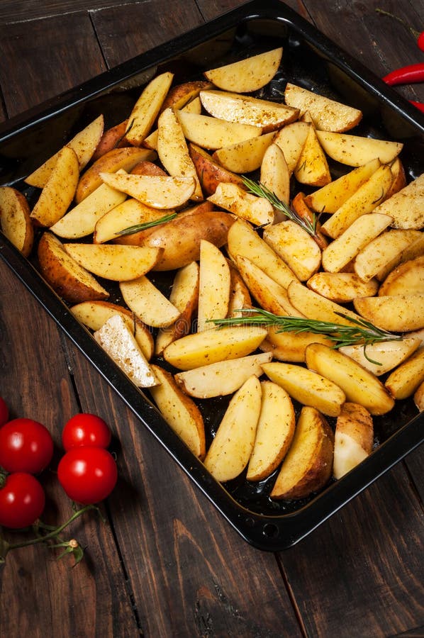 Uncooked Potato Wedges with Rosemary and Pepper Stock Image Image of feed, crude 82373201
