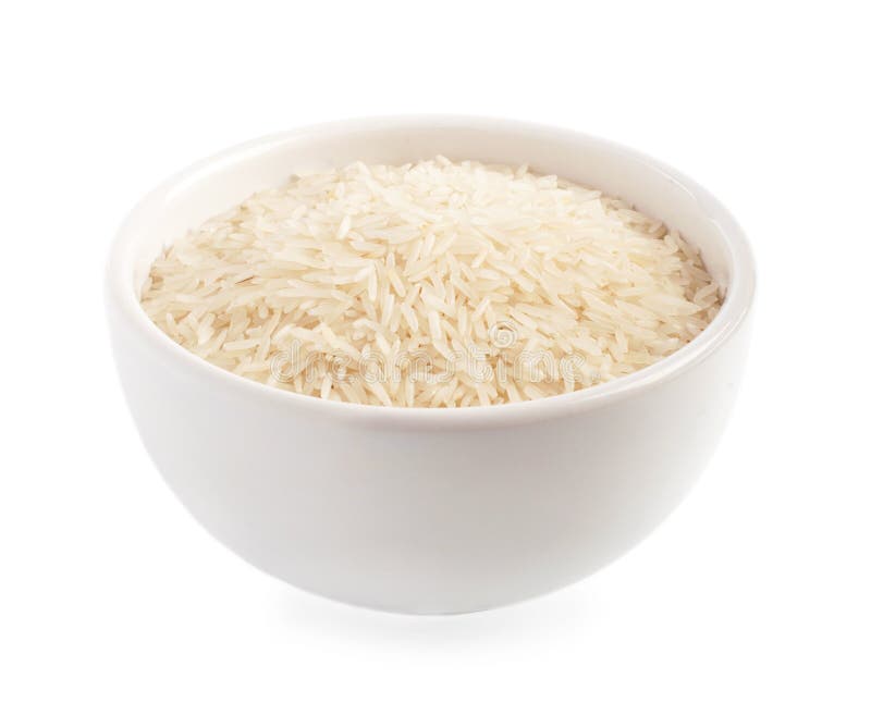 Uncooked rice in a ceramic bowl