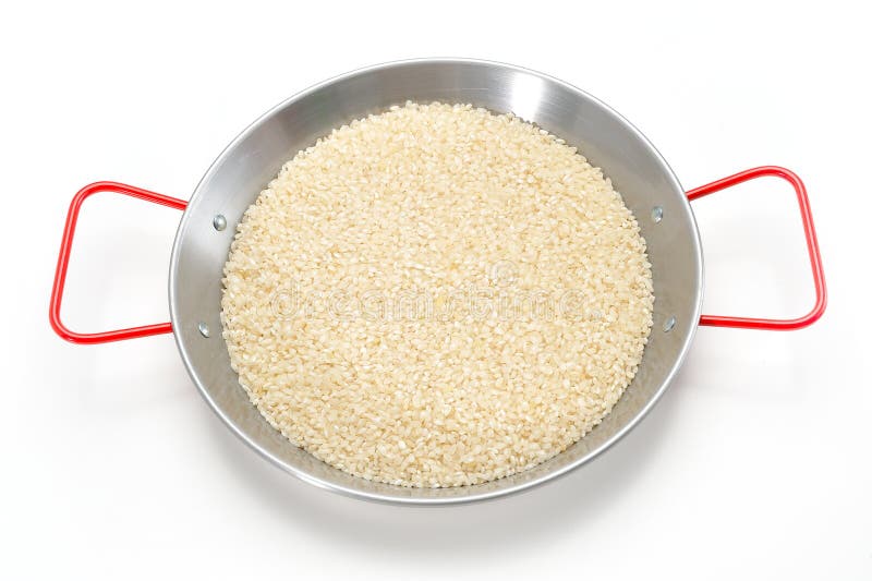 Uncooked rice in a pan