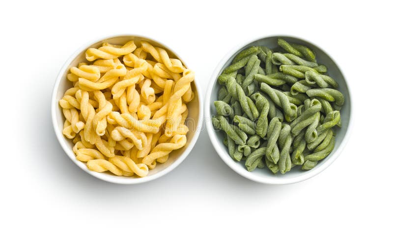 Uncooked spinach gemelli pasta