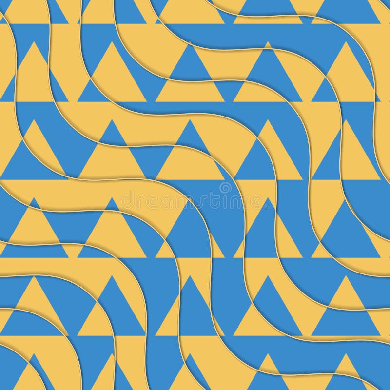 Undele retro 3d galbene și albastre cu triunghiuri tăiate royalty free illustration