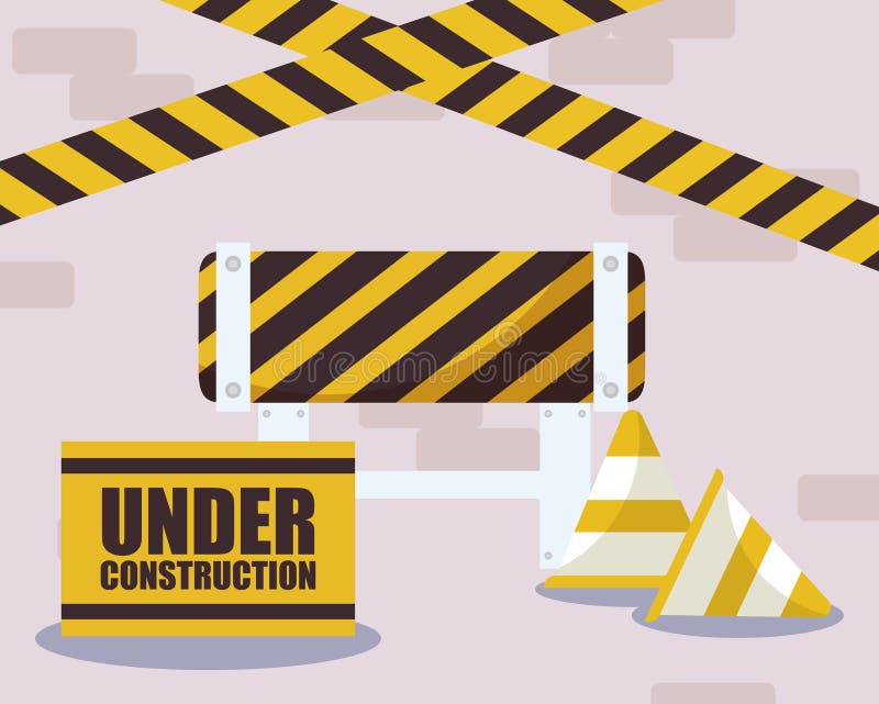 Under Construction Label with Cones Stock Vector Illustration of