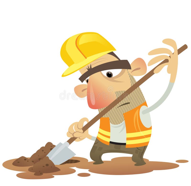 Under Construction Man Working Digging with a Spade Wearing Helm Stock Vector Illustration of