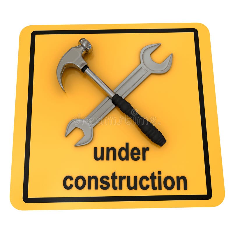 Under construction sign over white