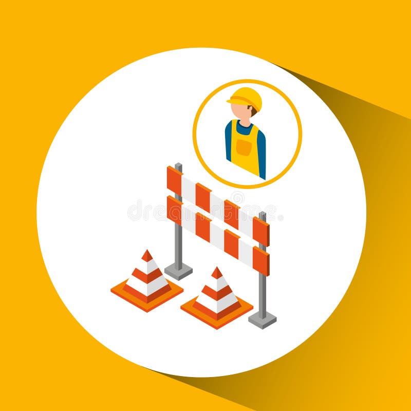 Under construction worker barrier cone vector illustration