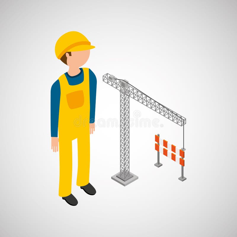 Under construction worker with crane barrier royalty free illustration