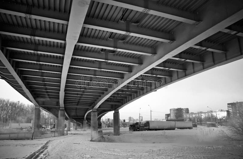 Under modern metal bridge