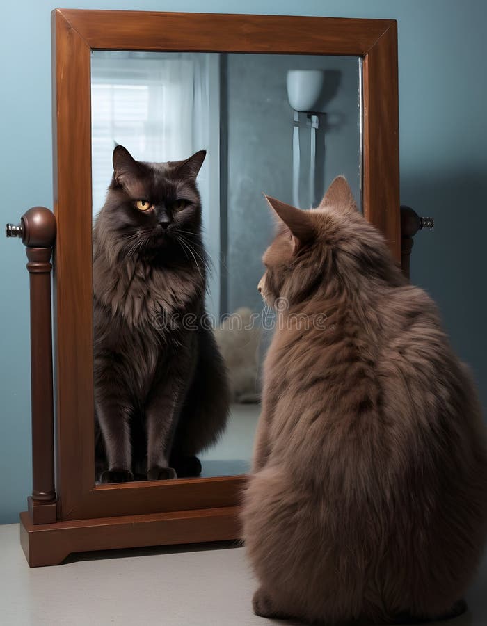 Moody Cat Reflection in Bedroom AI Generative royalty free stock image