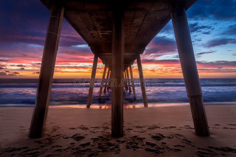 Under the Southern California Pier at Sunset