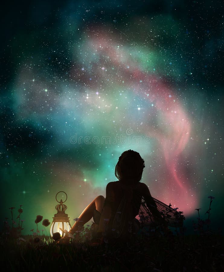 Under the Starry Sky, 3d CG royalty free illustration