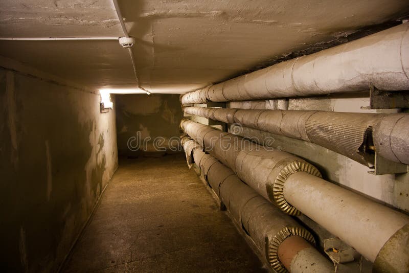 Underground Cellar with Water Heating Pipes Stock Photo Image of