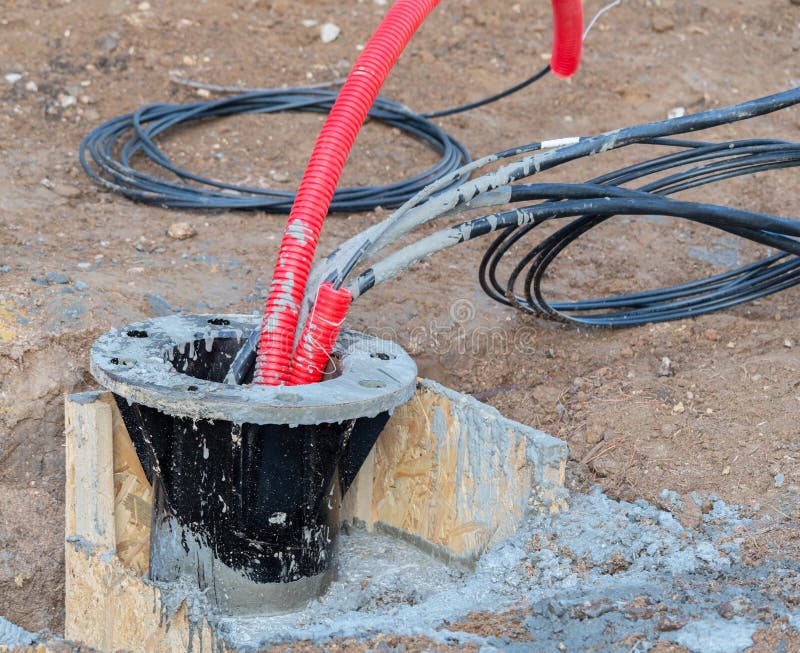 Underground Electric Cable Infrastructure Installation Stock Image