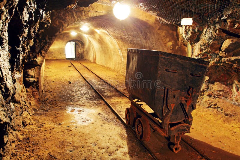Underground train carts in gold, silver mine