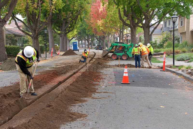 Undergrounding power lines in the street royalty free stock image