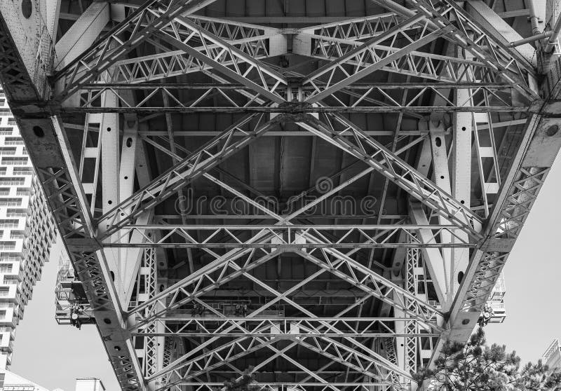Underneath of Large Highway Bridge. Under the Bridge in Downtown of