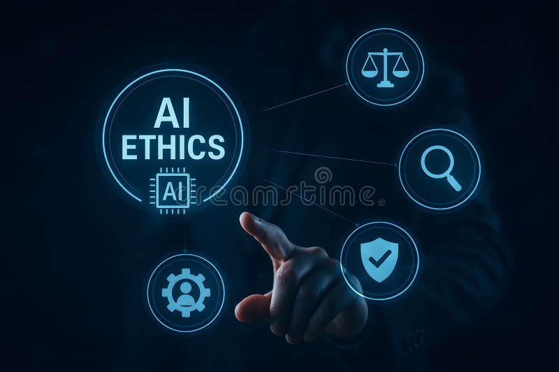 Understanding ai ethics and responsible ai development for ethical artificial intelligence systems stock illustration