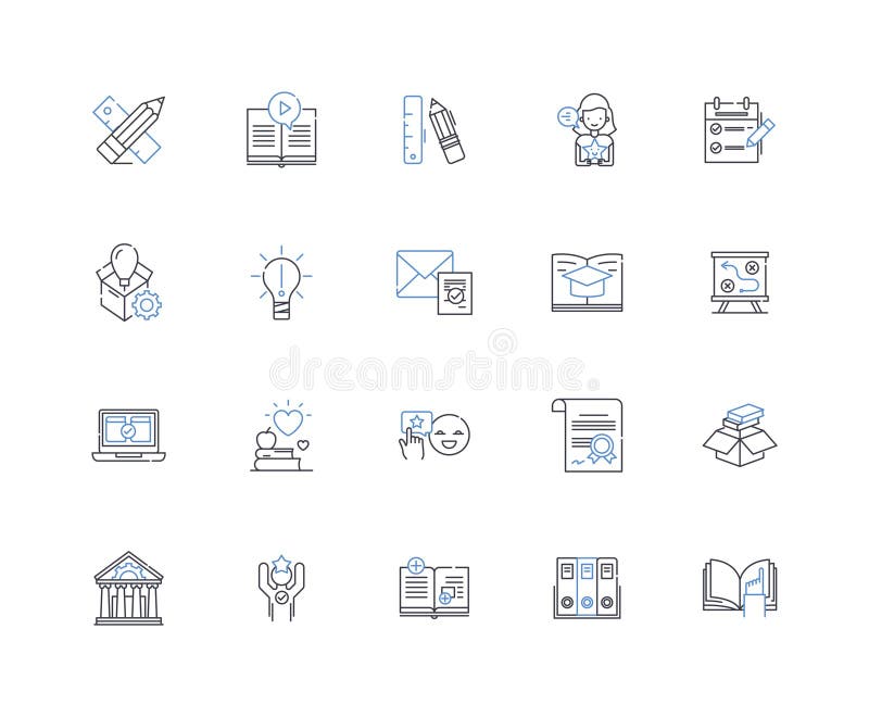 Understanding evolution line icons collection. Adaptation, Diversity, Natural selection, Genes, Fossils, Mutation stock illustration