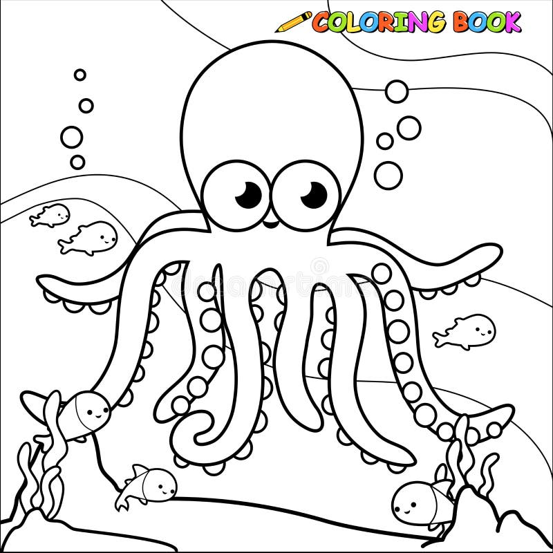 Undervattens- bläckfisk för färgläggningbok royaltyfri illustrationer