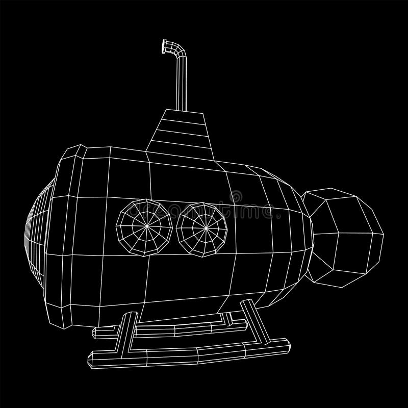 Undervattens- fartygwireframe för ubåt vektor illustrationer