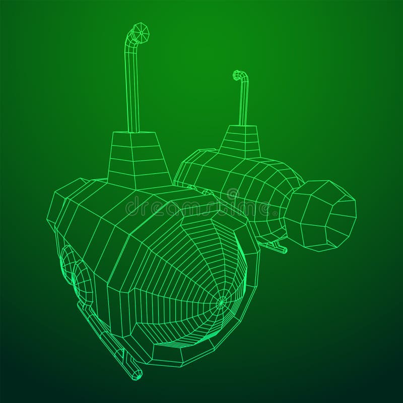 Undervattens- fartygwireframe för ubåt royaltyfri illustrationer