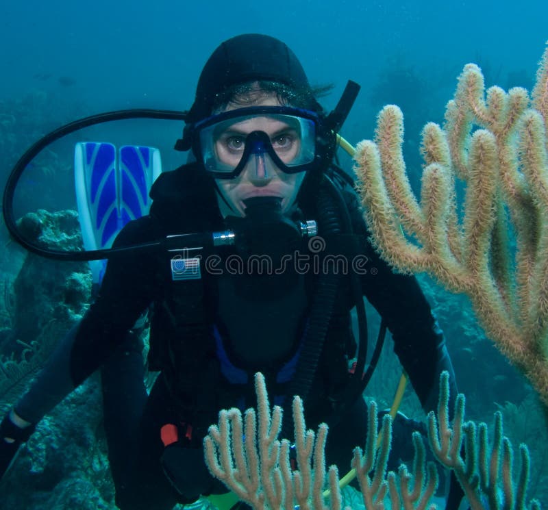 Undervattens- kvinna för dykarescuba
