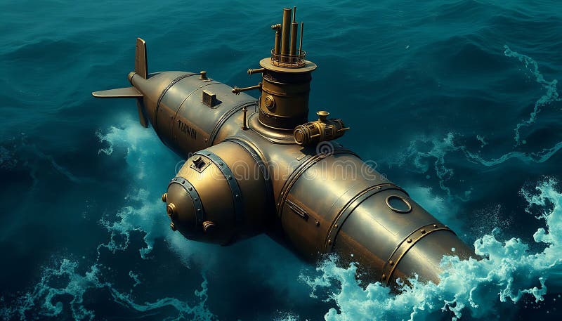 Undervattensubåt i havsundervattensprospektering - nautisk fartygsdesign. Aktiefotogenerativ AI stock illustrationer