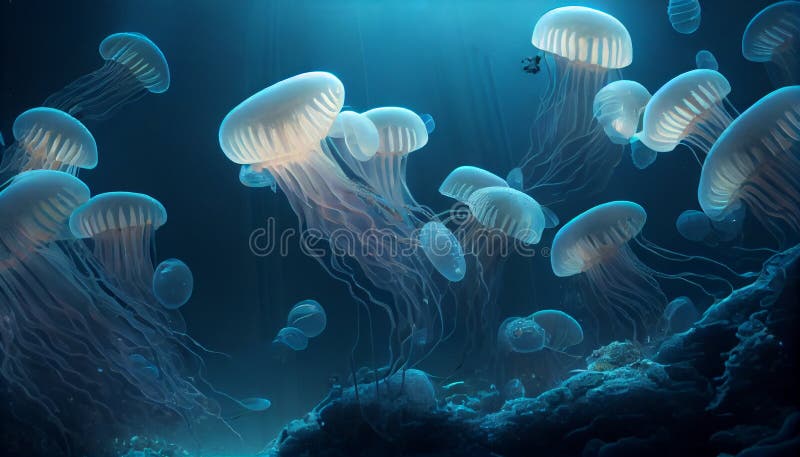 Underwater Animal, Blue Nature, Tentacle Fish Swim Deep ,generative AI ...