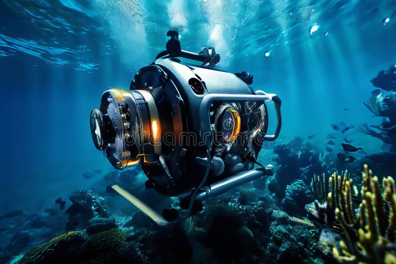 Underwater autonomous close up exploration submersible robots ca royalty free illustration