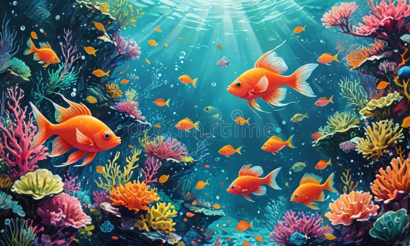 Underwater background with fishes and corals royalty free illustration