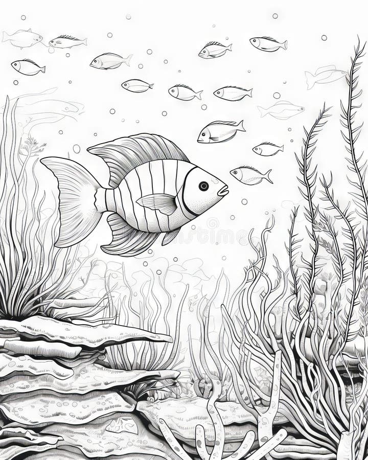 Underwater coloring book page stock illustration